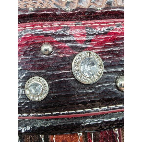 Vintage Leather Patchwork Handbag With Rhinestone Accents - Picture 2 of 11